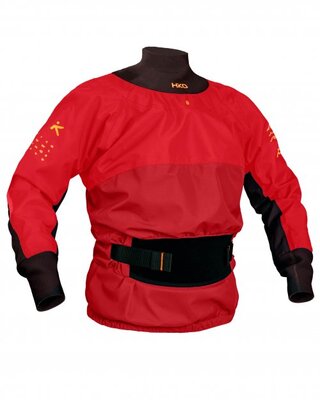HIKO WOMENS LONG SLEEVED DRY TOP SHOWN IN RED WITH BLACK WASIT, CUFFS & COLLAR 